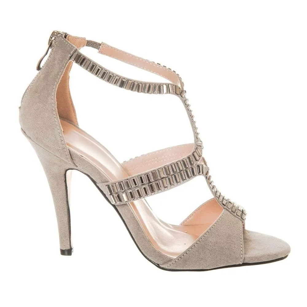 MIRANDA High Stiletto Heel Open Toe Jeweled Sandal