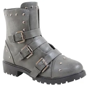 Moto Harness Rivets Combat Lug Ankle Women's Vegan Boots