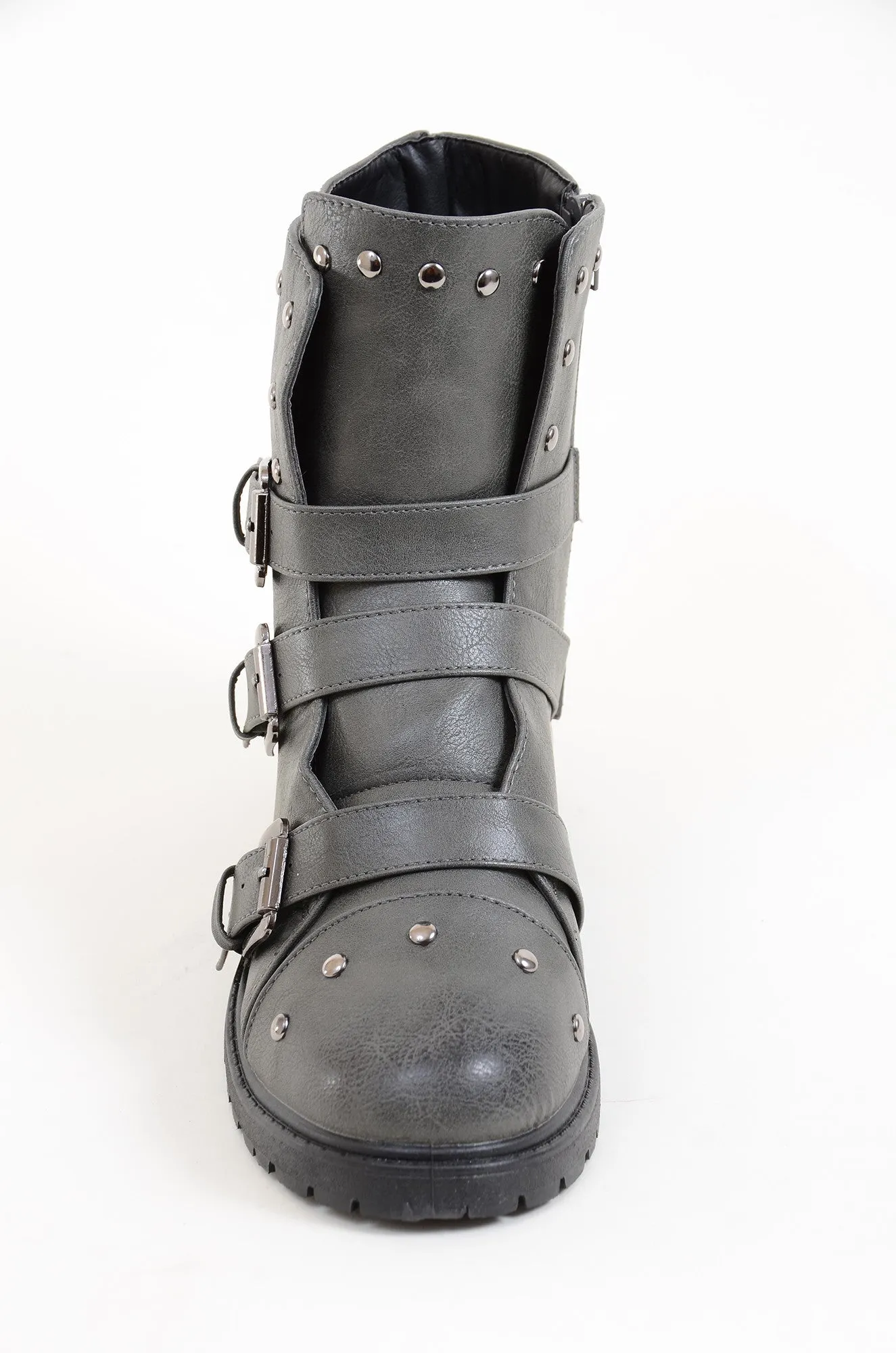 Moto Harness Rivets Combat Lug Ankle Women's Vegan Boots