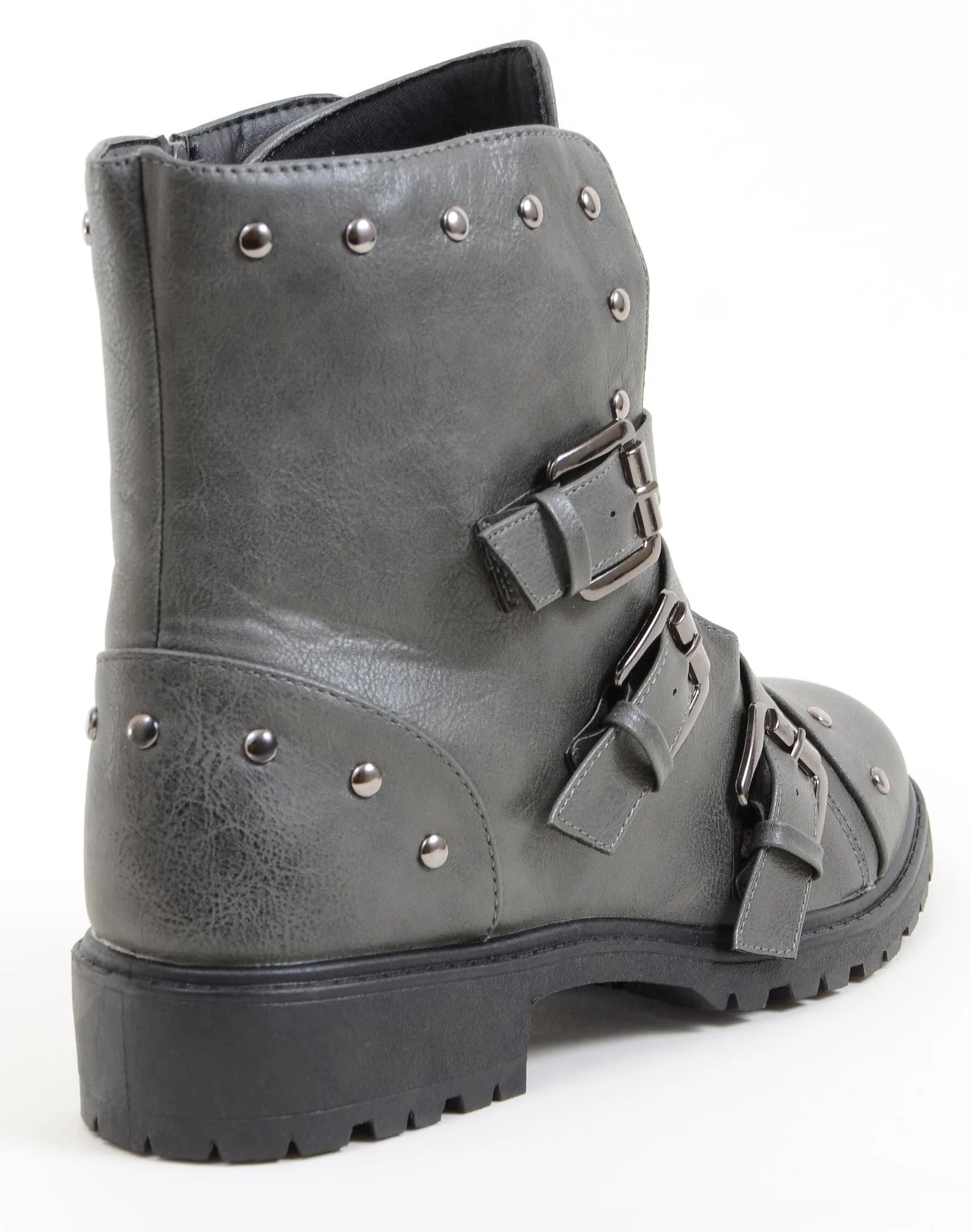 Moto Harness Rivets Combat Lug Ankle Women's Vegan Boots