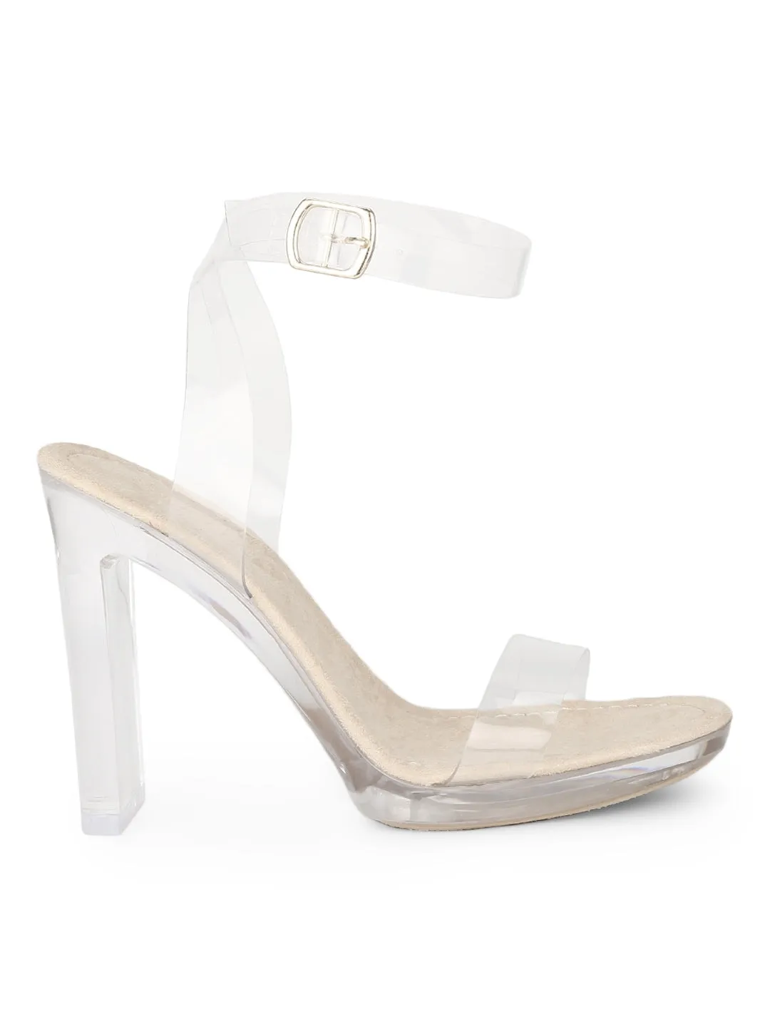 Nude Micro Clear High Block Heels