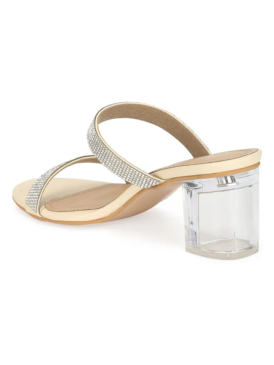 Nude PU Clear Heel Diamante Mules