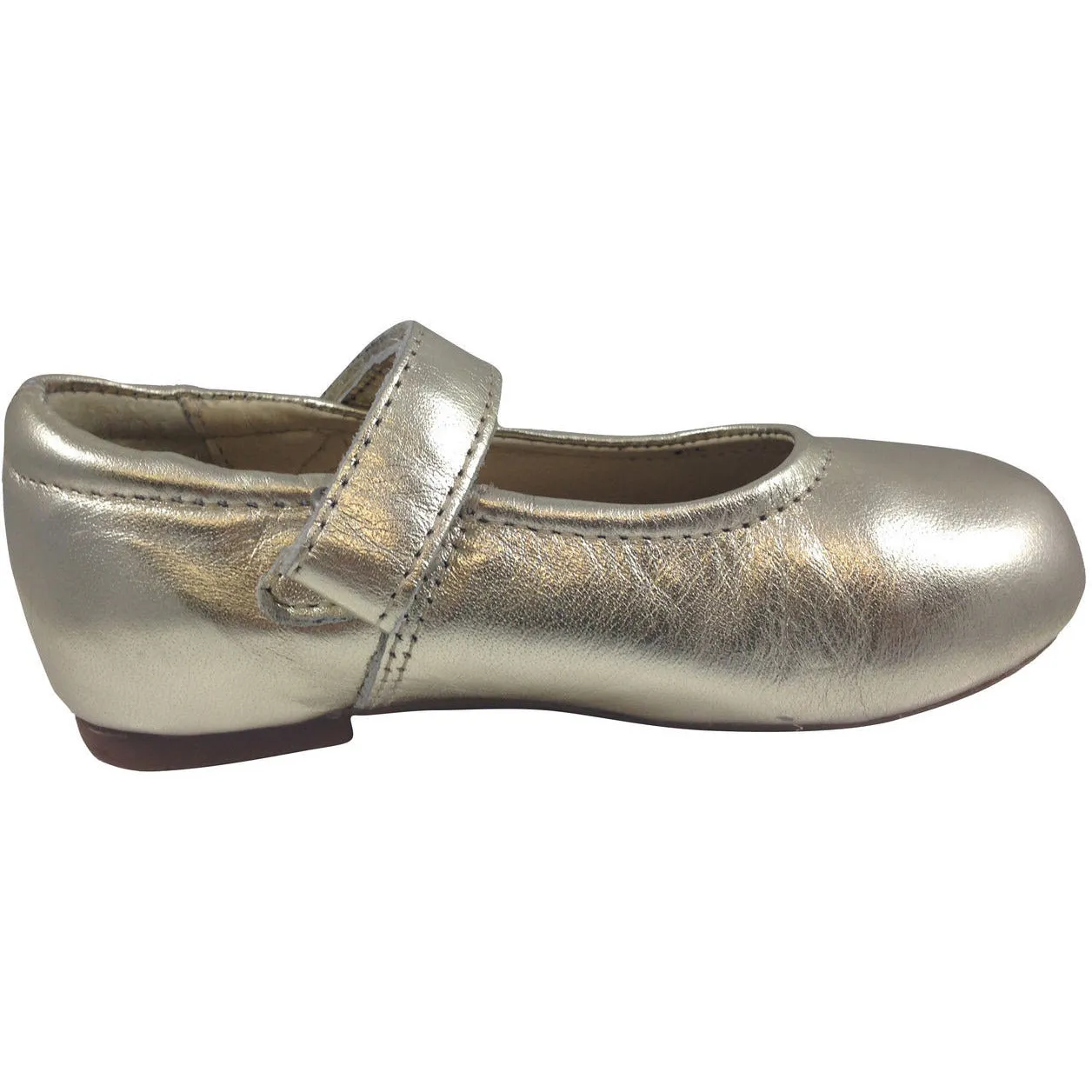 Old Soles Girl's 800 Praline Gold Leather Hook and Loop Mary Jane Flat