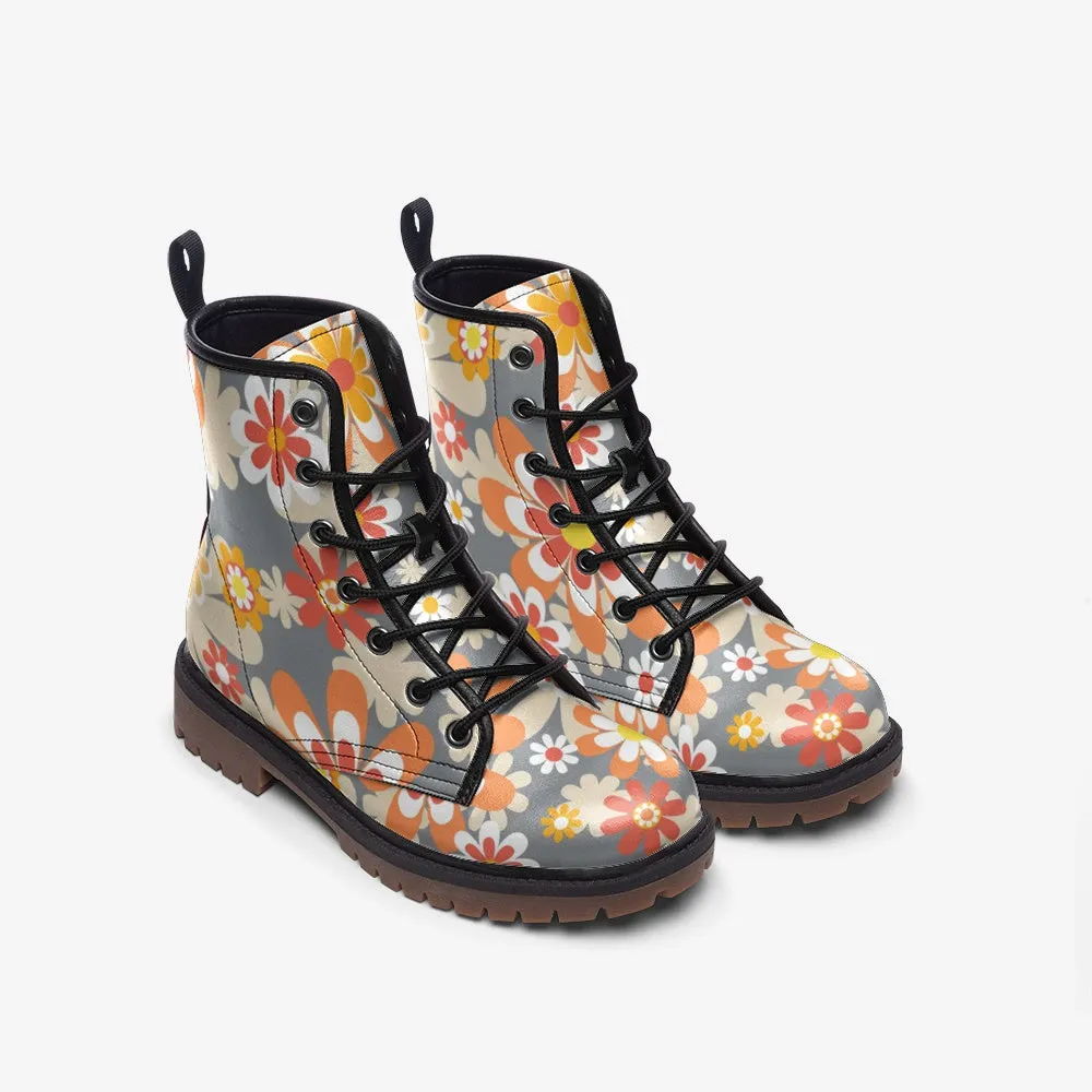 Orange & Gray Mod Floral Lace Up Boots