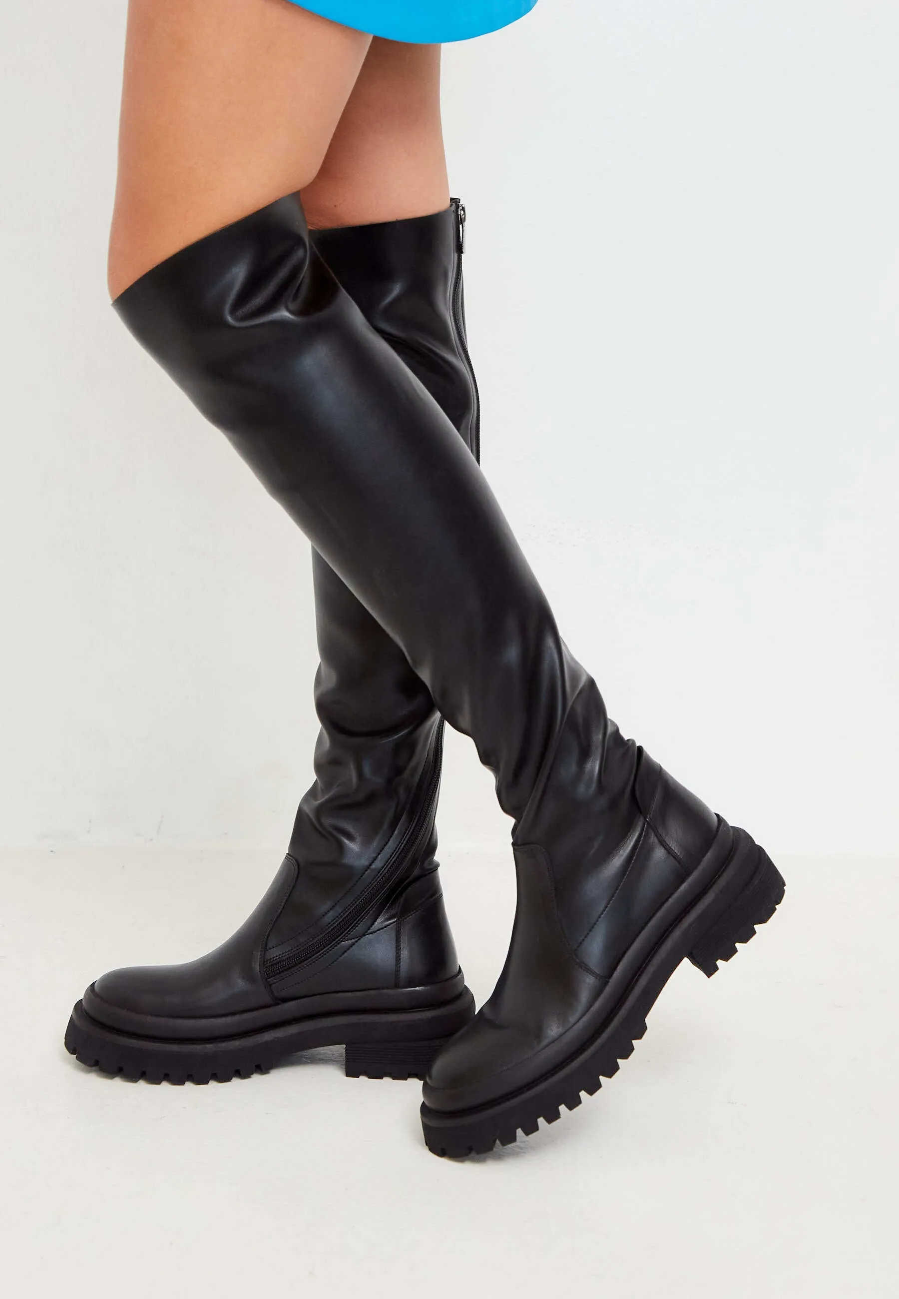 Over-The-Knee Leather Platform Boots