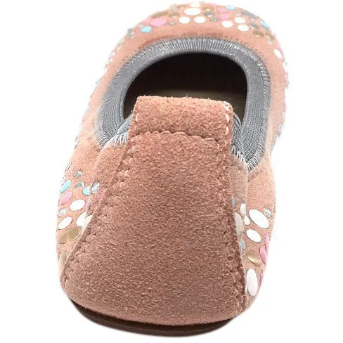 Papanatas by Eli Pink Soft Suede Gem Sparkle Polka Dot Detail Slip On Ballet Flats