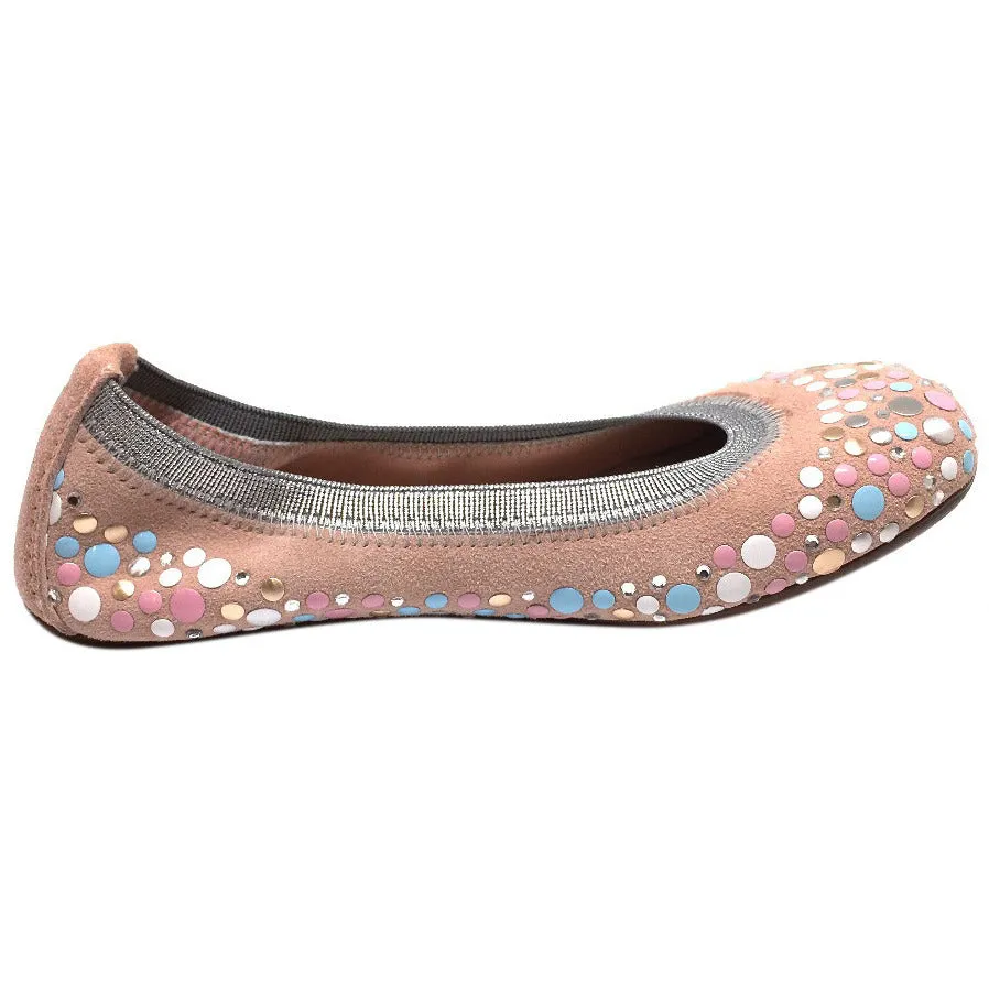 Papanatas by Eli Pink Soft Suede Gem Sparkle Polka Dot Detail Slip On Ballet Flats