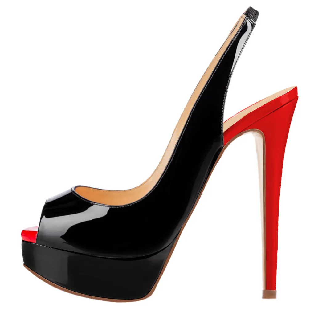 Party Peep-toe Red & Black 14cm Pumps Slingbacks Spike Stilettos with Platform