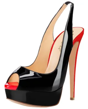 Party Peep-toe Red & Black 14cm Pumps Slingbacks Spike Stilettos with Platform