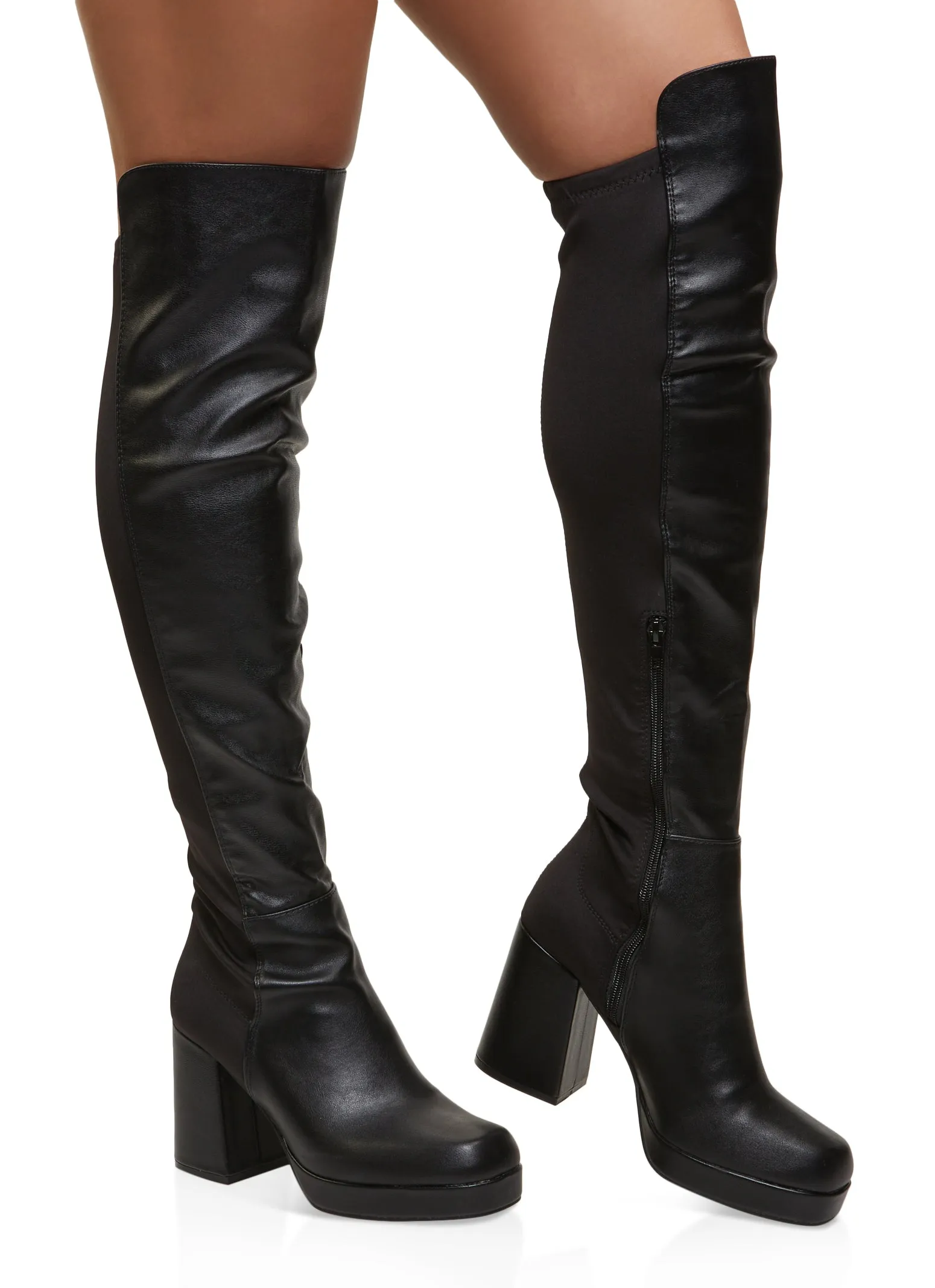 Platform Block Heel Over the Knee Boots