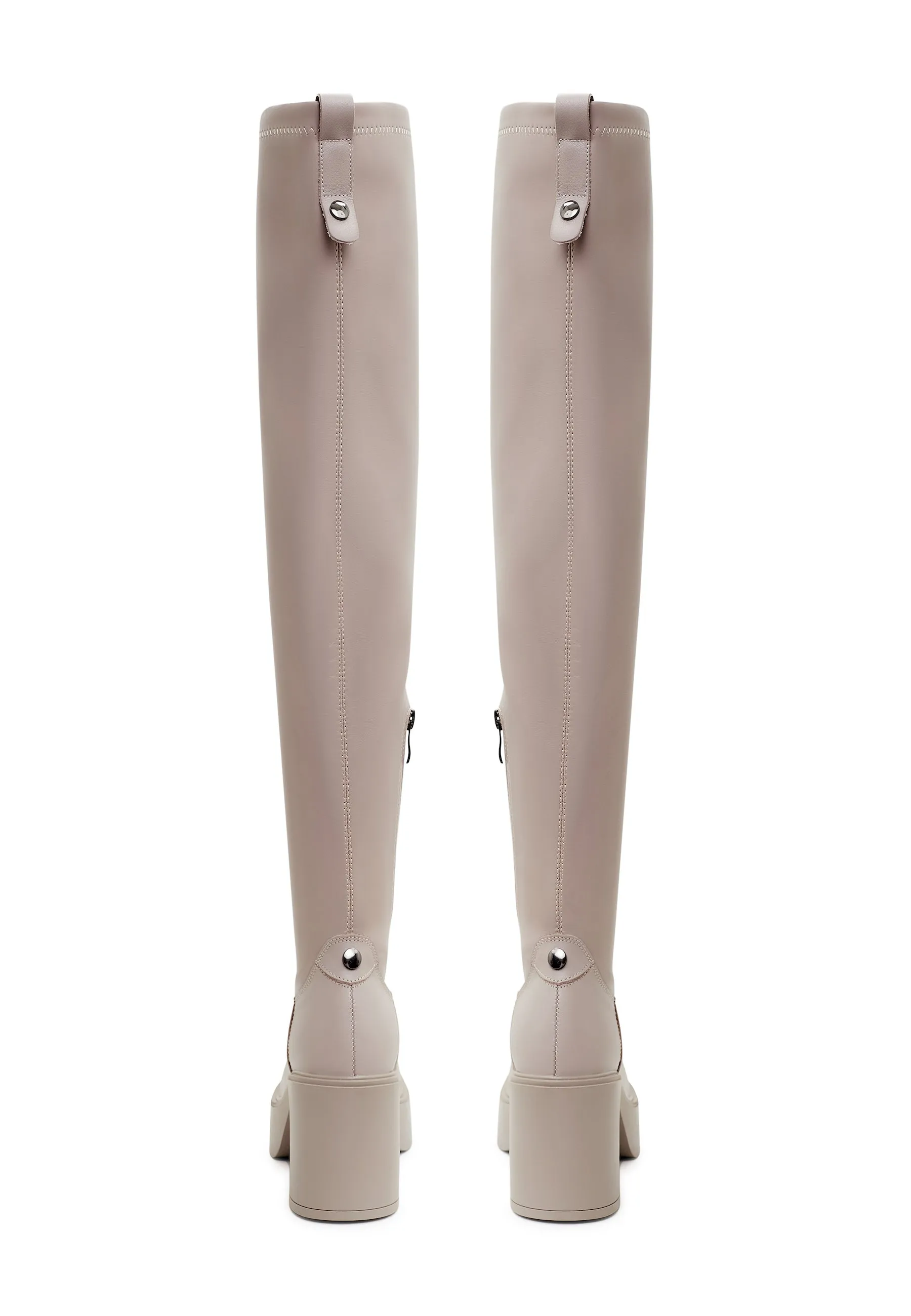 Platform Over-The-Knee Boots - Beige