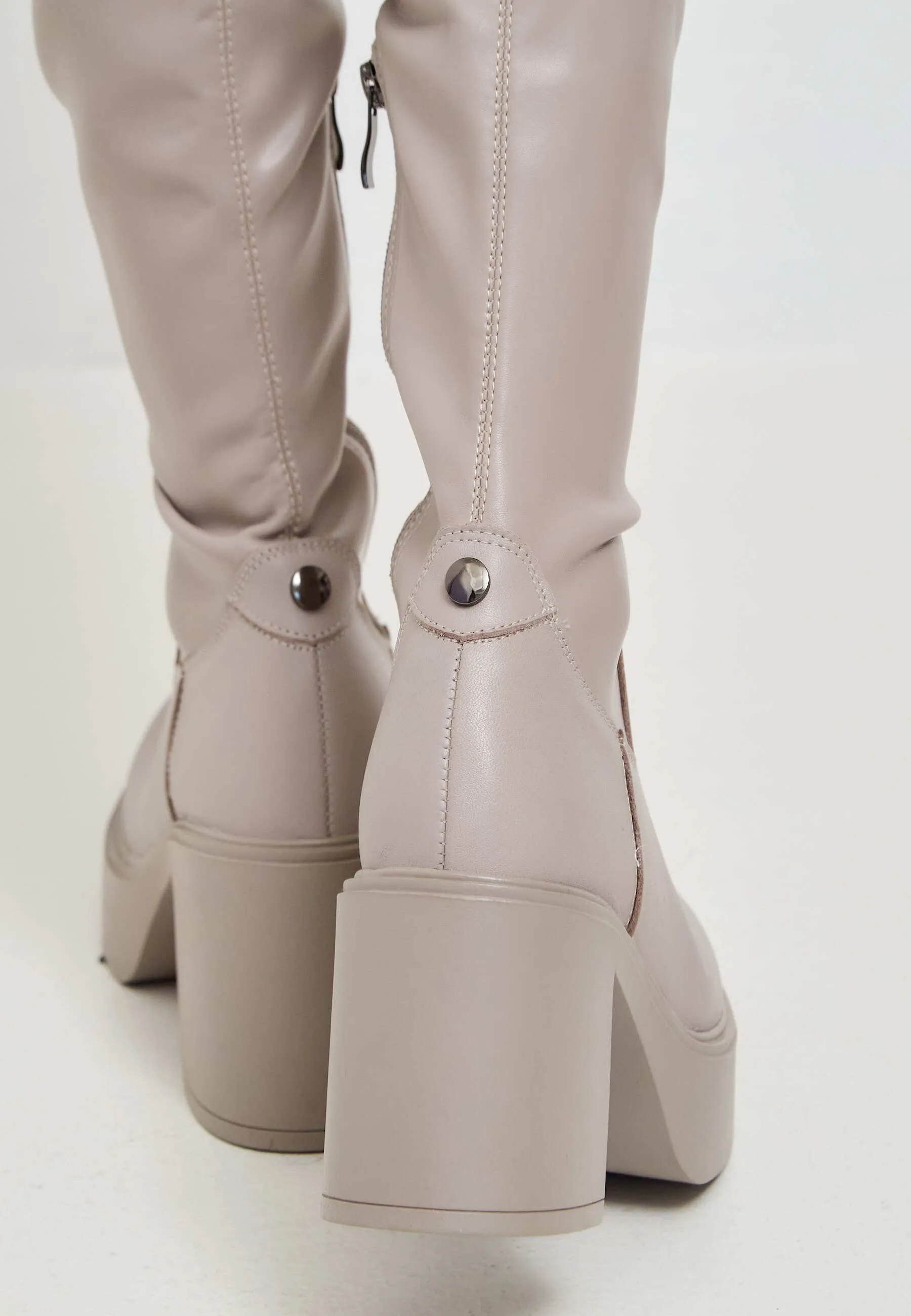 Platform Over-The-Knee Boots - Beige