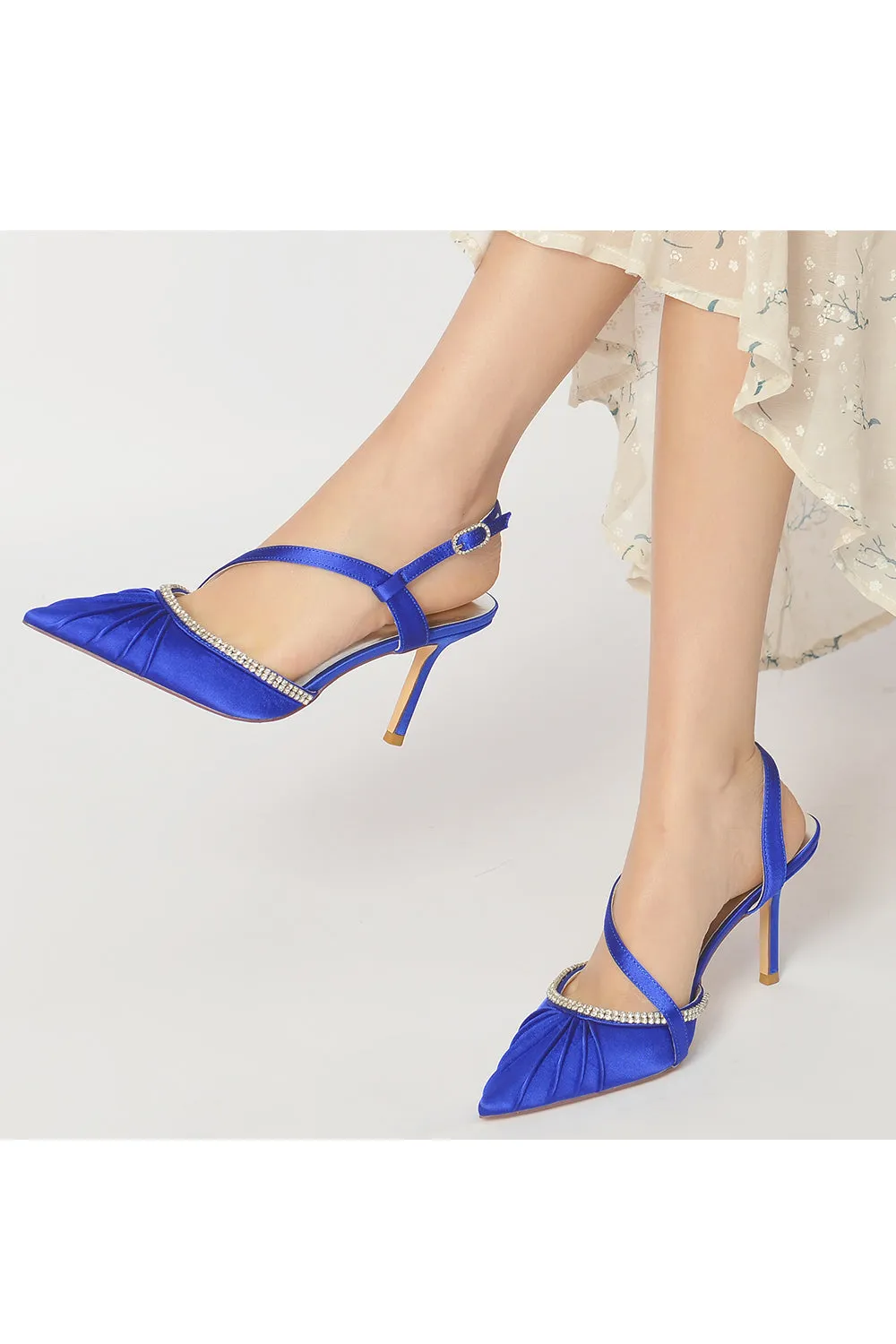 Pointed Toe Ankle Strap Crystal Heels