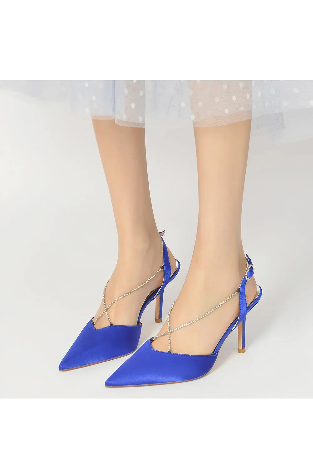 Pointed Toe Crystal Ankle Strap Stiletto Heels