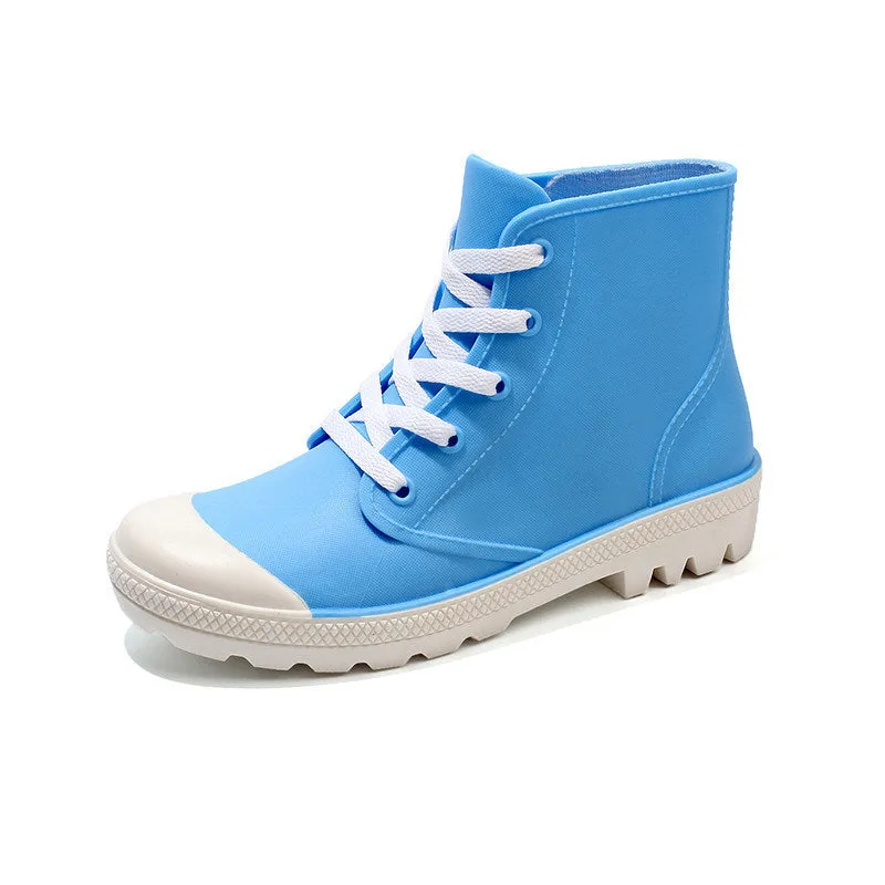 Rain Boots Ankle High Waterproof Solid Color Casual Shoe Look