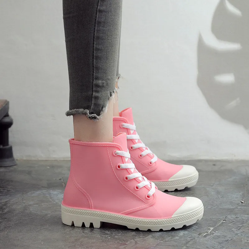 Rain Boots Ankle High Waterproof Solid Color Casual Shoe Look