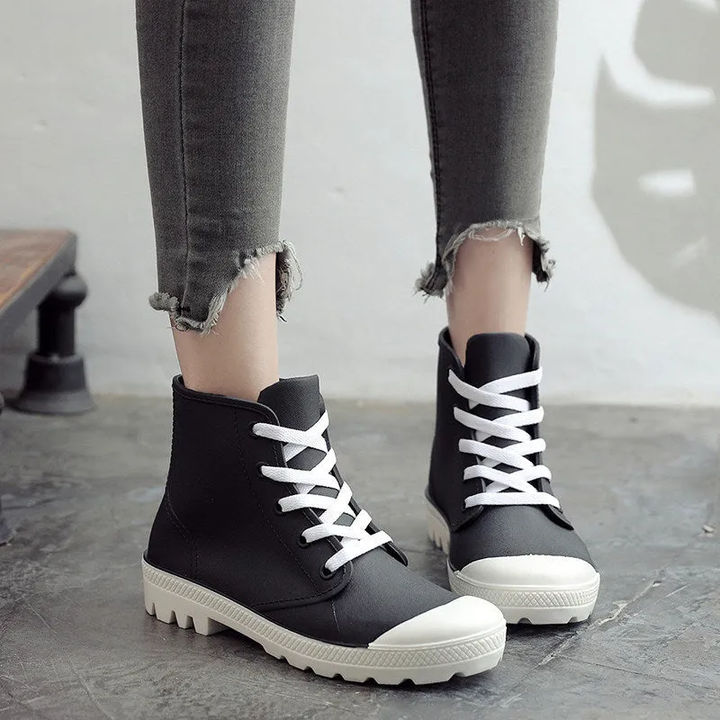 Rain Boots Ankle High Waterproof Solid Color Casual Shoe Look