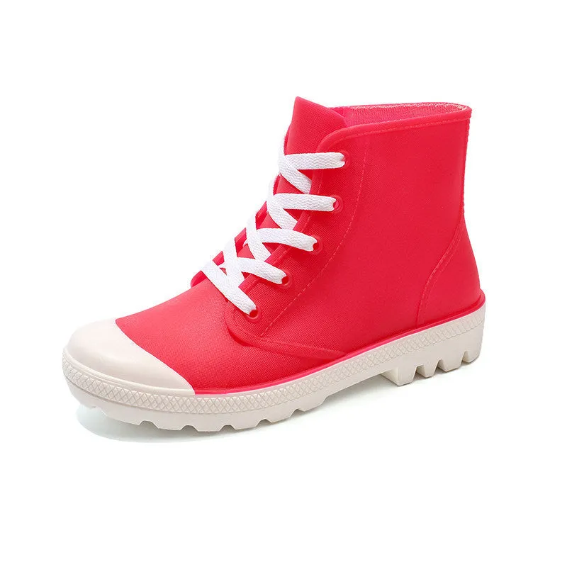 Rain Boots Ankle High Waterproof Solid Color Casual Shoe Look