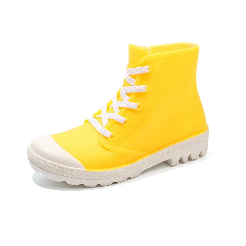 Rain Boots Ankle High Waterproof Solid Color Casual Shoe Look