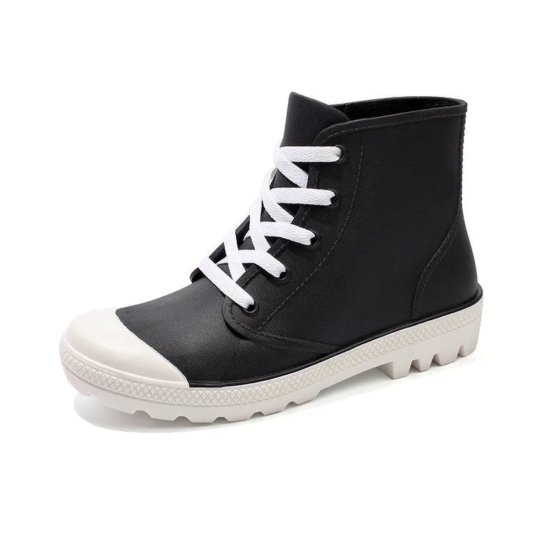 Rain Boots Ankle High Waterproof Solid Color Casual Shoe Look