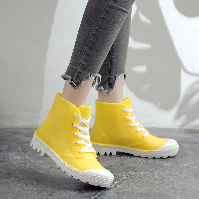 Rain Boots Ankle High Waterproof Solid Color Casual Shoe Look