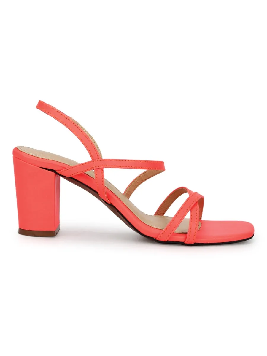 Red PU Crossover Strap Block Heel Sandals