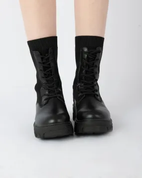 Ribbed Combat Boots - Black