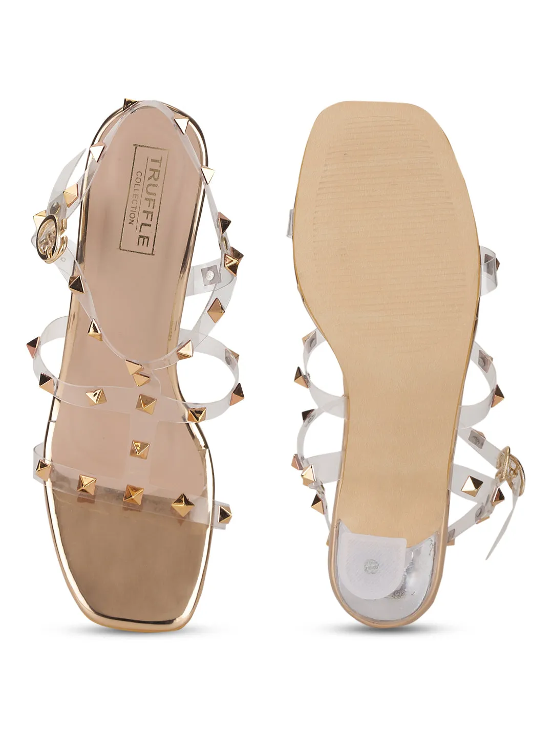 Rose Gold Patent Studded Stiletto Sandals (TC-SLC-N1143-RGLD)