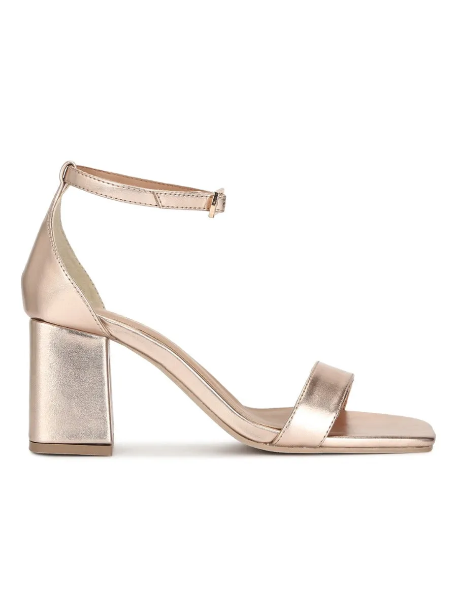 Rosegold PU Block Heel Sandals