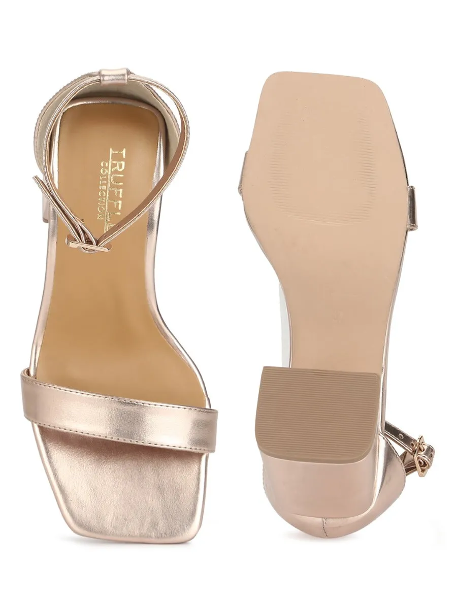 Rosegold PU Block Heel Sandals