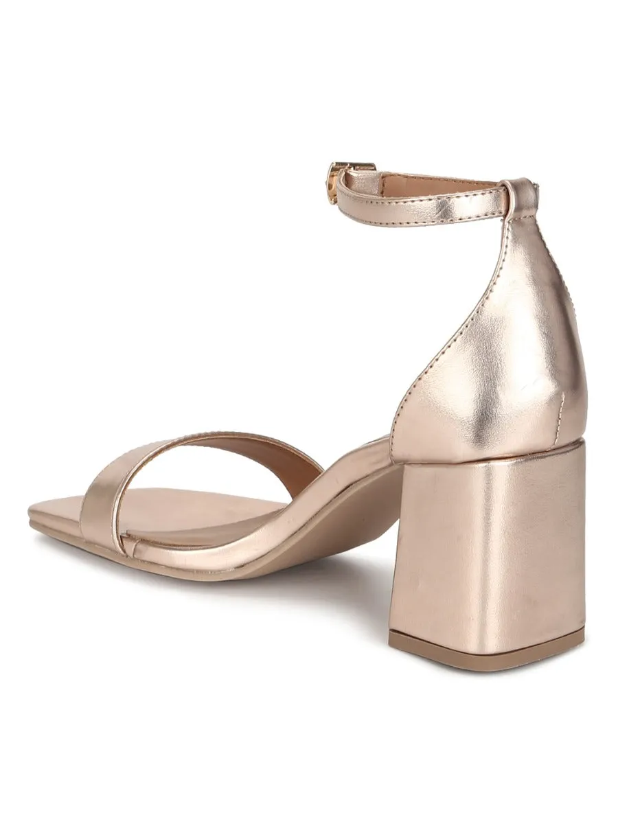 Rosegold PU Block Heel Sandals