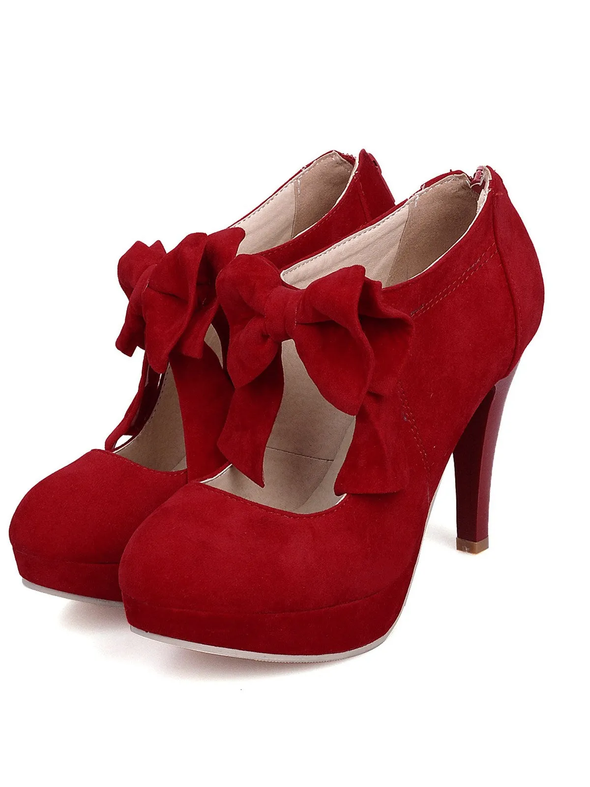 Round Toe Flannel Bow Heels Shoes