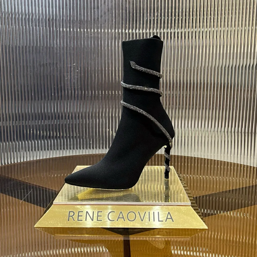 SE1491 Rene Caovilla Margot Black And Silver Ankle Boot 105 / Size4-12