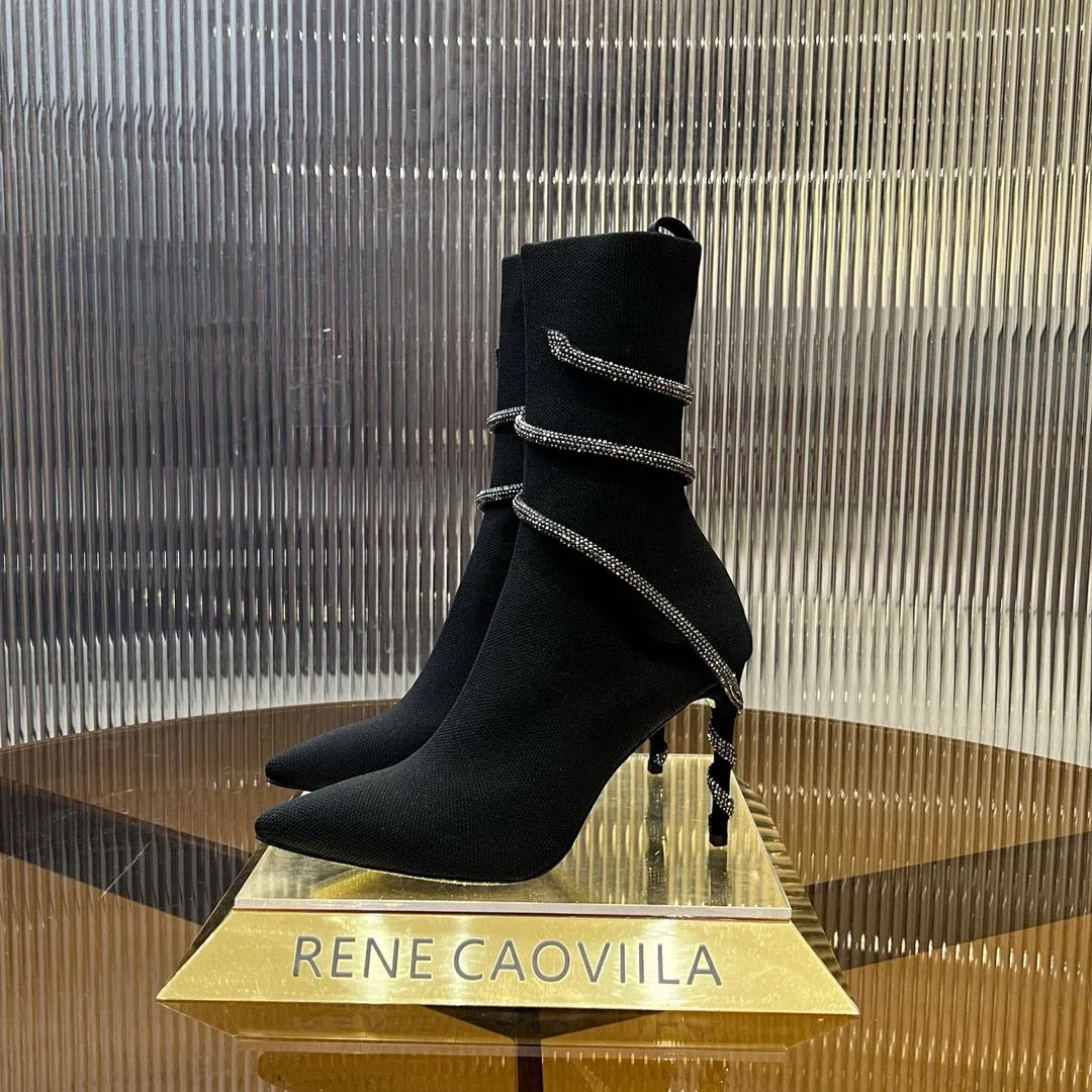 SE1491 Rene Caovilla Margot Black And Silver Ankle Boot 105 / Size4-12