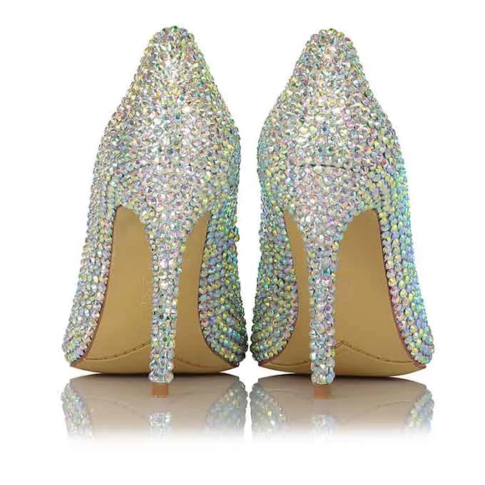 Silver Rhinestone Pointed Toe Stiletto Wedding Heels