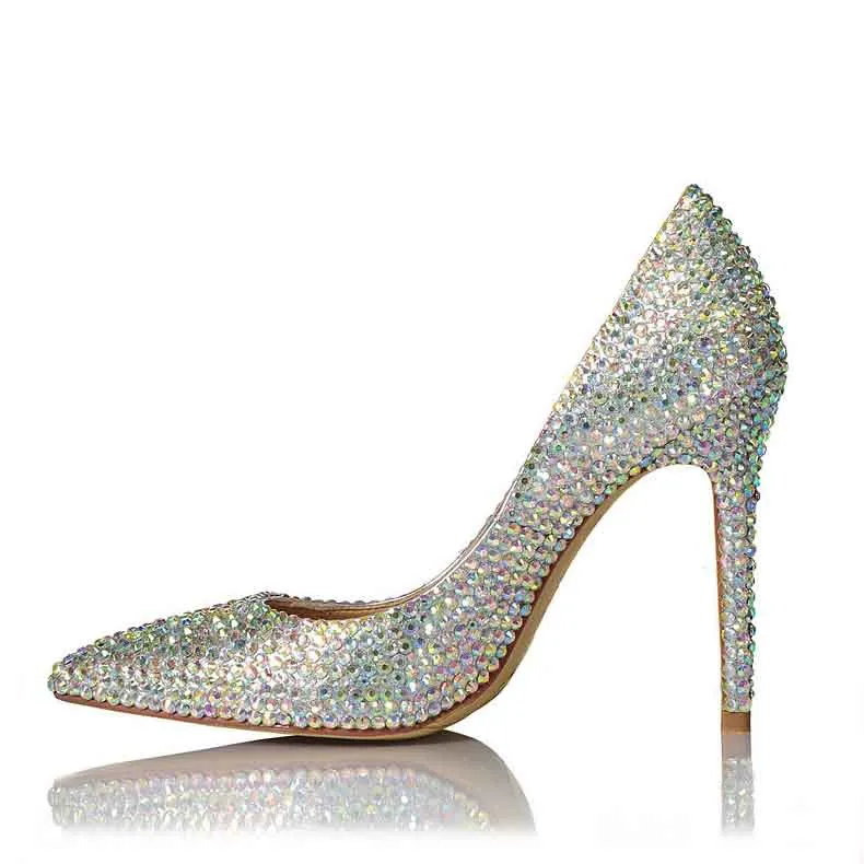 Silver Rhinestone Pointed Toe Stiletto Wedding Heels