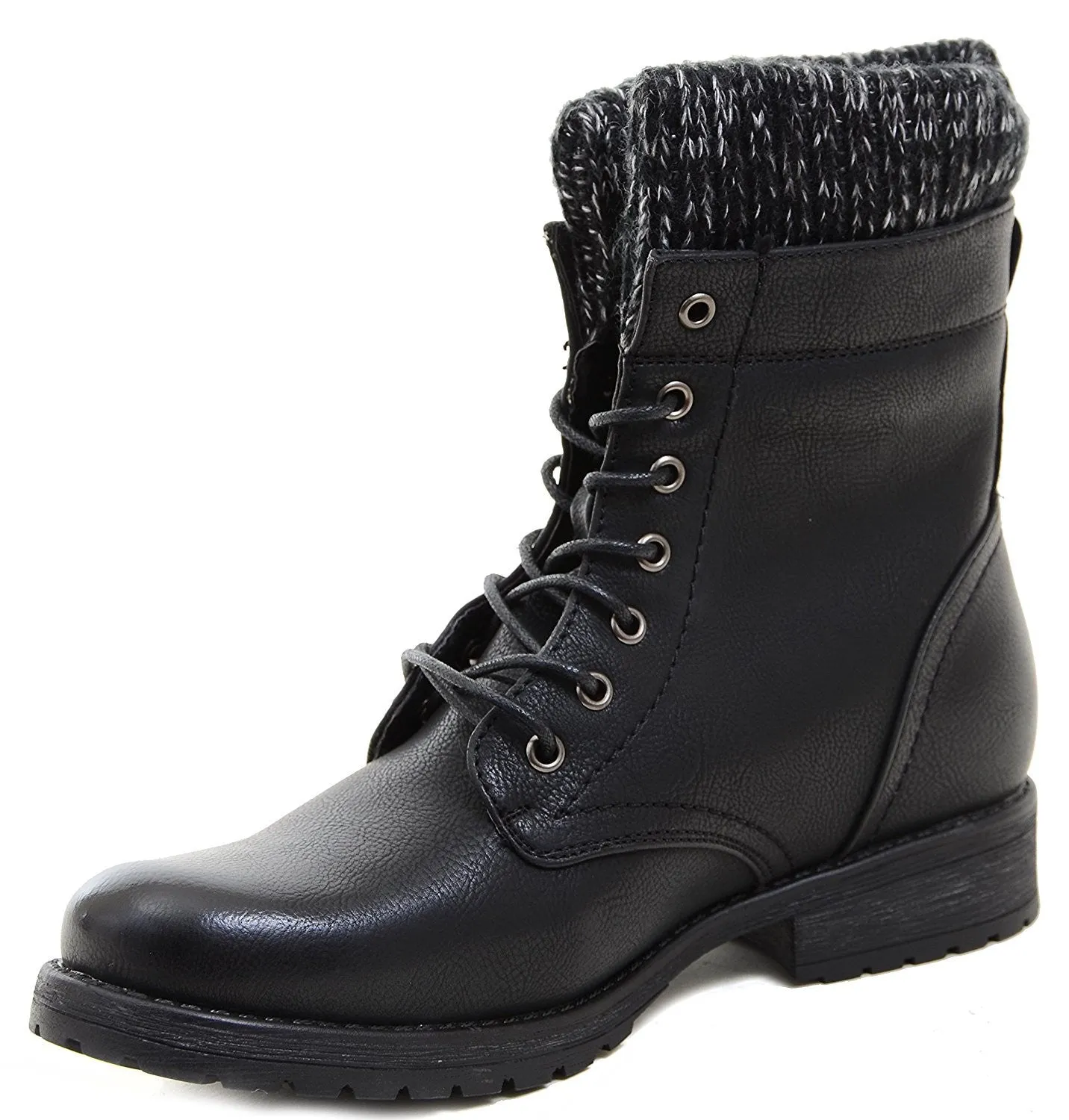 Sweater Cuff Lace Up Ankle Combat Booties Women's Vegan Boots