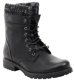 Sweater Cuff Lace Up Ankle Combat Booties Women's Vegan Boots