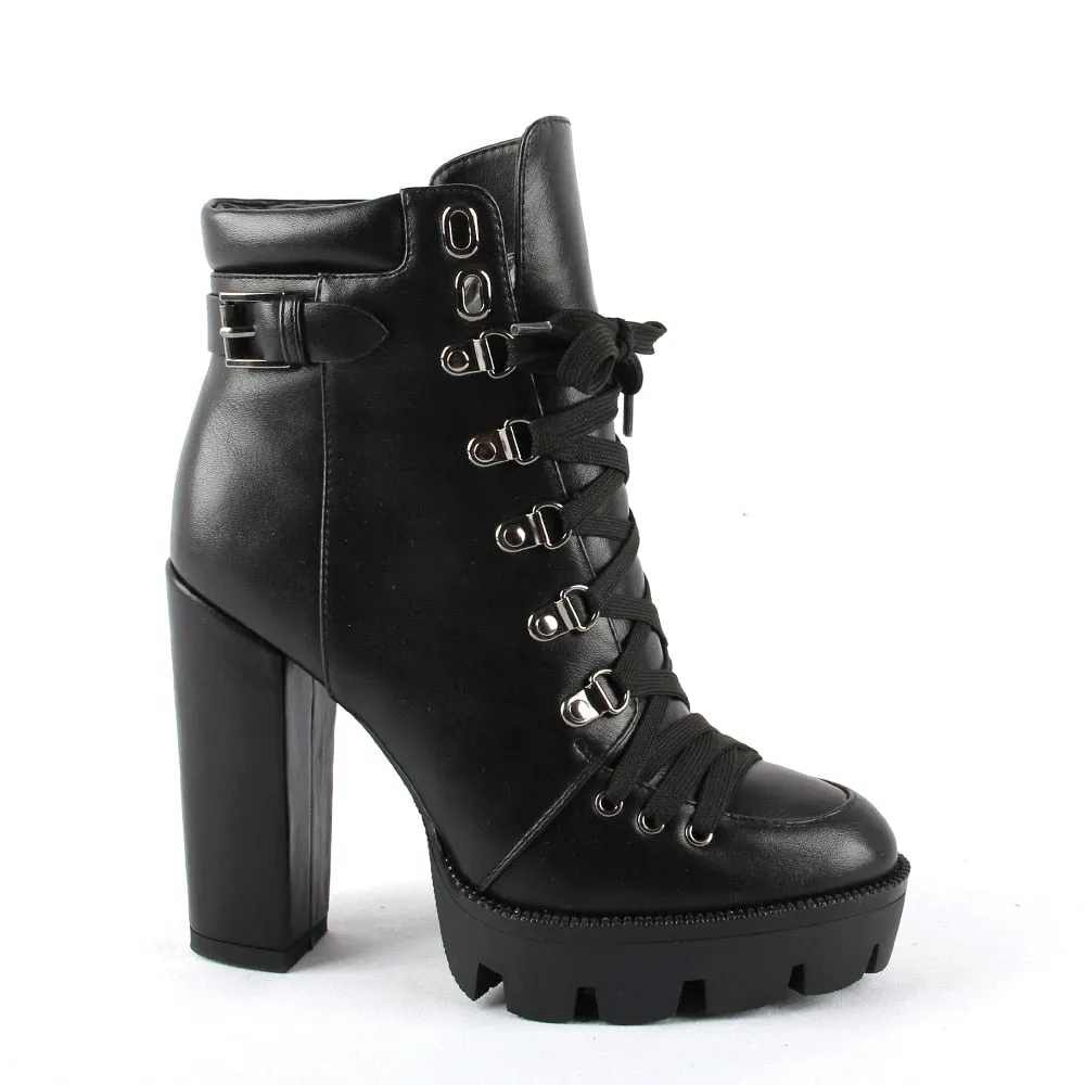 Thick Heel Platform Ankle Boots with Handmade Details