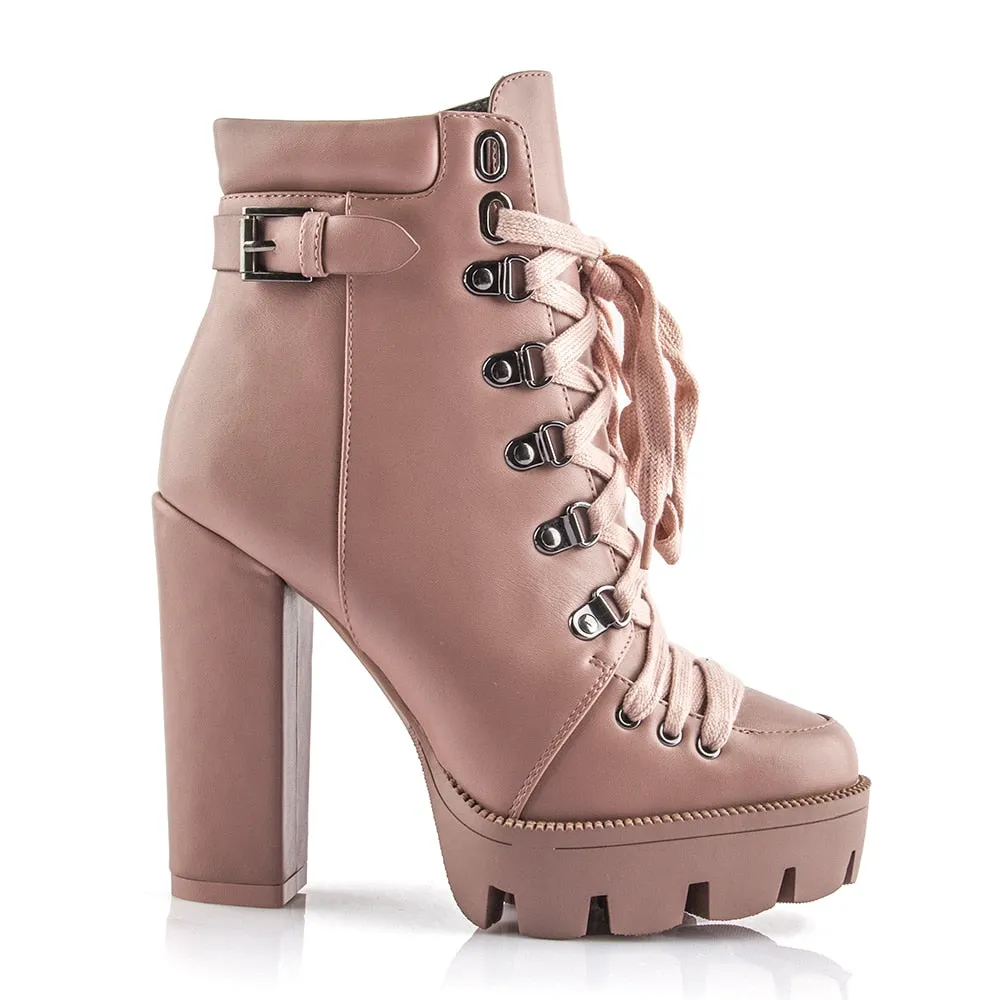 Thick Heel Platform Ankle Boots with Handmade Details