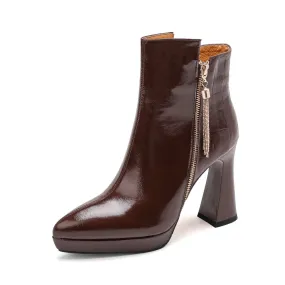 TinaCus Women's Handmade Genuine Leather High Heel Platform Side Zip Up Ankle Boots