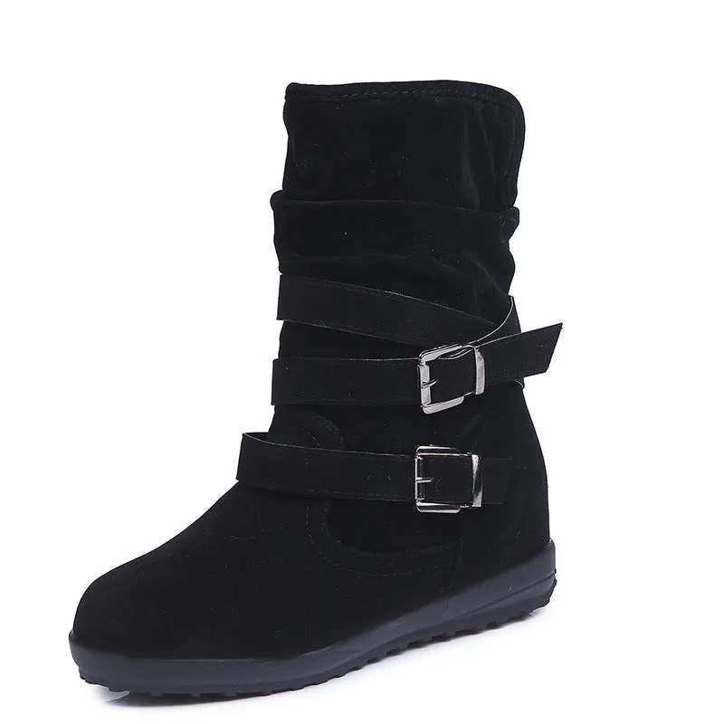 Trendy Belt Buckle Snow Boots Calf High