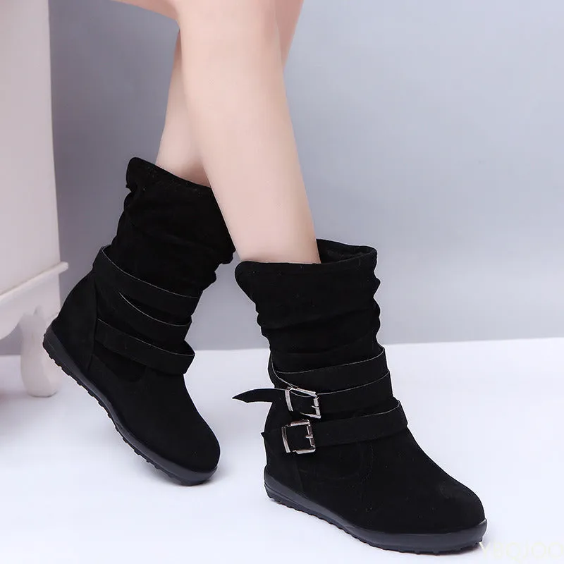 Trendy Belt Buckle Snow Boots Calf High