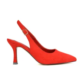 Valerie Stiletto High Heel Closed Toe Slingback Court Shoes in Red Faux Suede