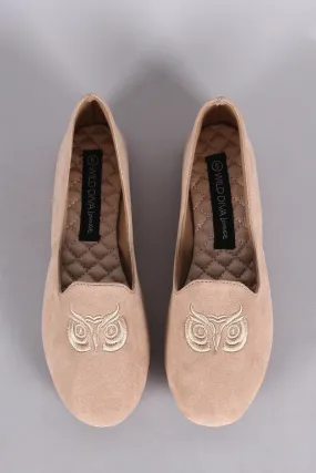 Wild Diva Lounge Embroidered Owl Loafer Flat