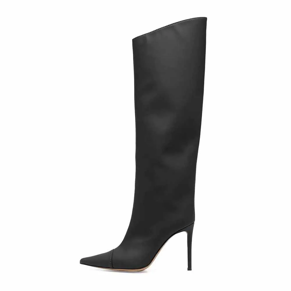 Women pearlite layer pointed toe over knee heeled boots