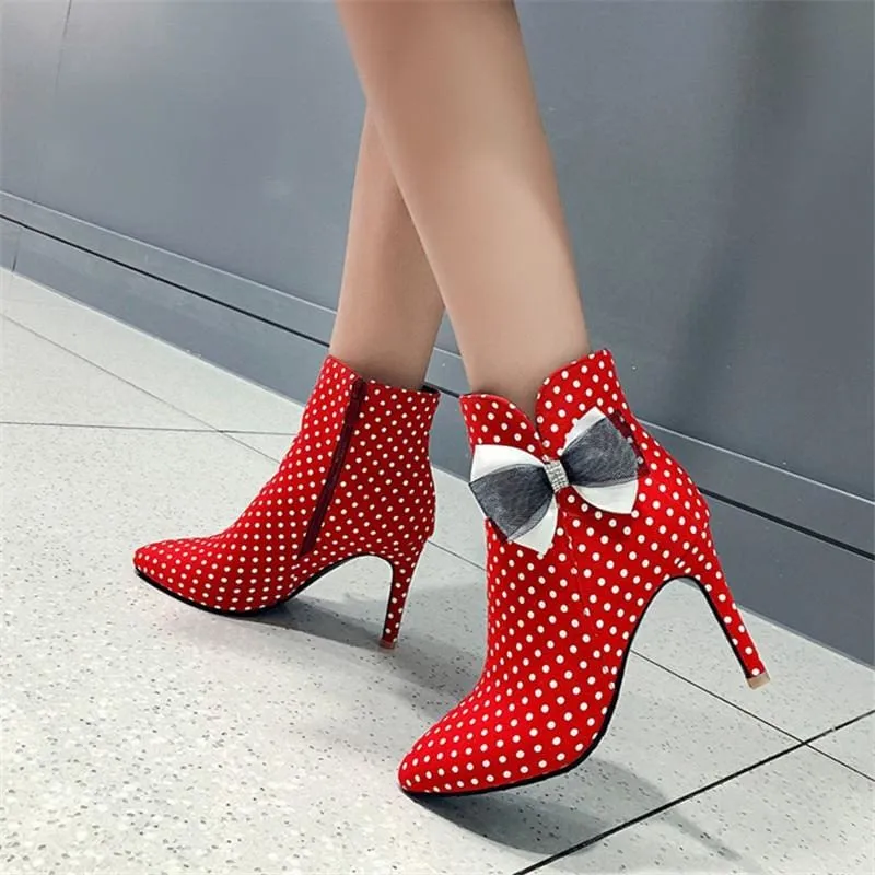 Women Pointed Toe Zipper Thin Heel Ankle Boots