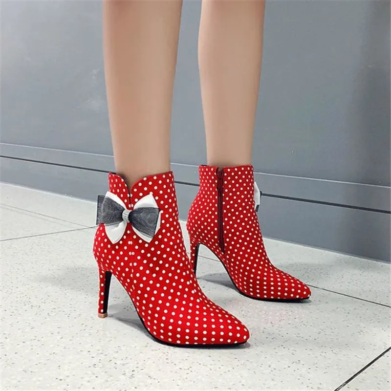 Women Pointed Toe Zipper Thin Heel Ankle Boots