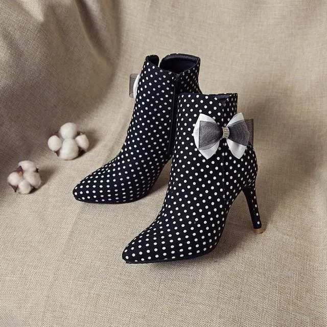 Women Pointed Toe Zipper Thin Heel Ankle Boots