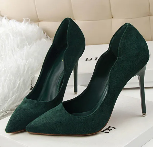 Women Pumps Casual High Heels Pointed Toe Ladies Shoes Flock Fashion Women Shoes Heels Hight 10.5cm